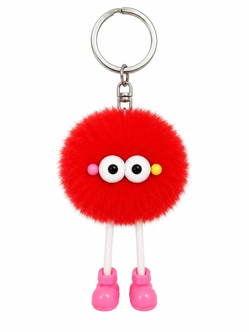 Red Fuzzy Monster Keychain w/Swinging Legs  -Boutique